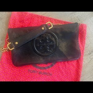 Tory Burch reva clutch with detachable gold handbag chain